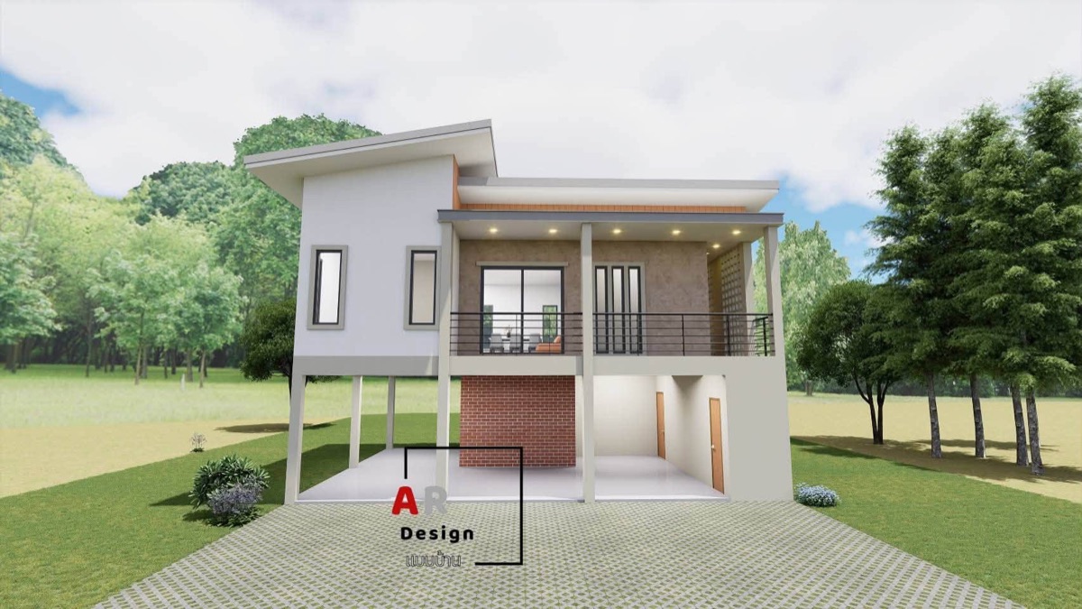 แบบบ้านสองชั้น สไตล์โมเดิร์น ใต้ถุนสูง
